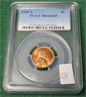 1949-S LINCOLN CENT PCGS MS66 RD