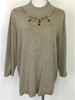 Jeweled and Beaded Oatmeal Raglan Sweater, XL