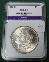 1882-S MORGAN DOLLAR ICGA MS64