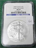 2009 SILVER EAGLE NGC MS69 EARLY RELEASE