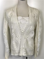 White Lace Detailed Jacket/Blouse Set, L