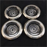SET OF 4 STERLING RIMMED COASTERS/ASHTRAYS