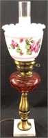 FENTON CRANBERRY HAND PAINTED LAMP