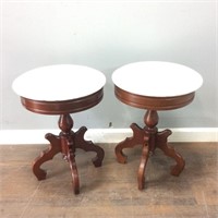 PAIR OF CHERRY MARBLE TOP TABLES