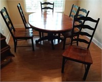 ROUND TABLE WITH LEAF, 6 CHAIRS