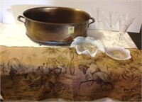 BRASS FOOTED TUB, TABLE RUNNER, 4 PCS STEMWARE