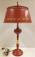 RED TIN TYPE LAMP SHADE AND BASE