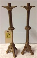 PAIR OF BRASS FOOTED CANDLE STICKS