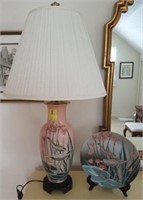 PINK DECORATIVE LAMP w/ MATCHING PLATE on STAND
