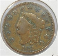 1831 LARGE CENT F ROTATED DIE ERROR