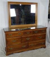 Wide Moosehead Solid Wood Glass Top Mirror Dresser