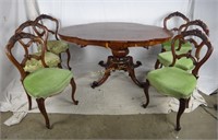Antique Ornate Carved Solid Wood Table W/ 6 Chairs