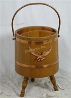 Wood Butter Pail Stand W/ Eagle, Copper Handle