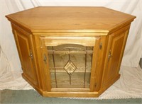 Wooden Entertainment Stand Glass Door Front