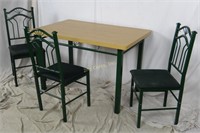 Modern Green Metal/ Faux Wood Table W/ 3 Chairs