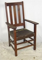 Antique Solid Wood Captain Chair W/ Padded Seat