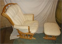 Wooden Rocking Chair W/ Matching Ottoman Padded