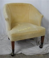 Vintage Padded Chair W/ Brass Caster Wheels