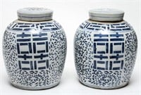 Chinese Blue & White Porcelain Ginger Jars, Pair