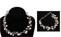 Sterling Wire Pearls Quartz Necklace & Bracelet, 2