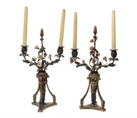 Capodimonte & Brass Candelabra Lamps, Pair