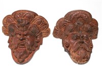 Continental Carved Wood Head Wall Brackets Antique