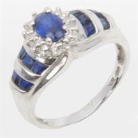 LADIES 10K WHITE GOLD DIAMOND SAPPHIRE RING