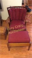 Primitive Wood Chair With Ottoman Maroon Back P