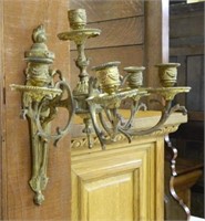 Flame Finial Gilt Metal Candle Sconce.