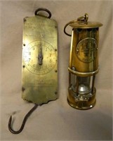 Brass Salter's Spring Scales and Miner's Lantern.