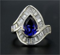 Pear Cut Blue & White Sapphire Cocktail Ring