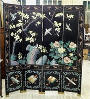 Oriental Inspired Lacquered Four Panel Screen.