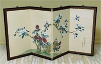 Hand Painted Silk Four Panel Folding Screen.