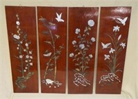 Asian Motif Metal Inlaid Wooden Panels.