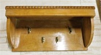 Wooden Hat Rack with Brass Hooks.