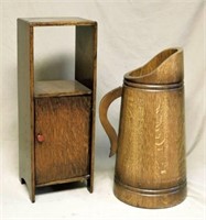English Oak Side Table and Jug Form Stick Stand.