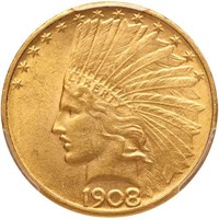 $10 1908-D NO MOTTO PCGS MS63 CAC