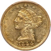 $5 1844-D S.S. Central America PCGS AU58