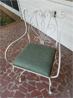 PAIR OF WHITE ROD IRON CHAIRS WITH GREEN LEATHER