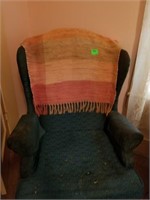 OLD CHAIR WITH THROW -- NEEDS REPAIR