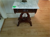 MARBLE TOP END TABLE -- ROSE CARVING