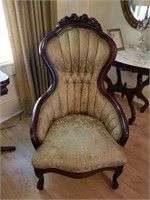 PAIR OF ANTIQUE GREEN VICTORIAN CHAIRS -- ONE NEED
