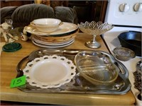 SILVER TRAY, DIVIDED DISH, AND MISC. PLATES