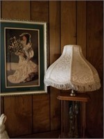 VICTORIAN GIRL PICTURE AND FRINGE SHADE LAMP