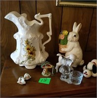 DAISY PITCHER AND RABBIT FIGURINES