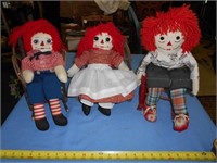 3pc Folk Art Rag Dolls w/ Furniture