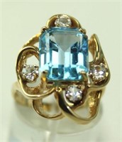 Blue Topaz & White Sapphires 14K Custom Gold Ring