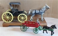 Cast iron wagon, horse & driver- 11" l and