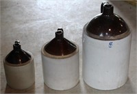 3 brown top stoneware jugs. Buyer must take