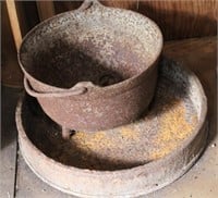 cast iron kettle, . 12.5" dia & round trough